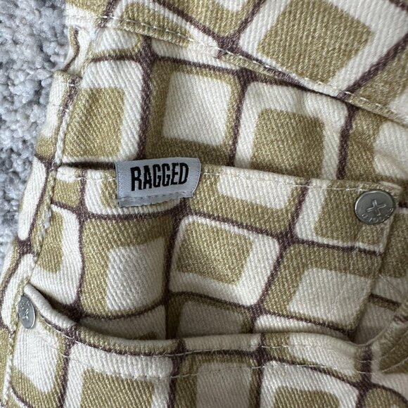 Ragged Jeans Womens 26 Green Beige Geometric Square Print Straight Leg - Picture 2 of 9